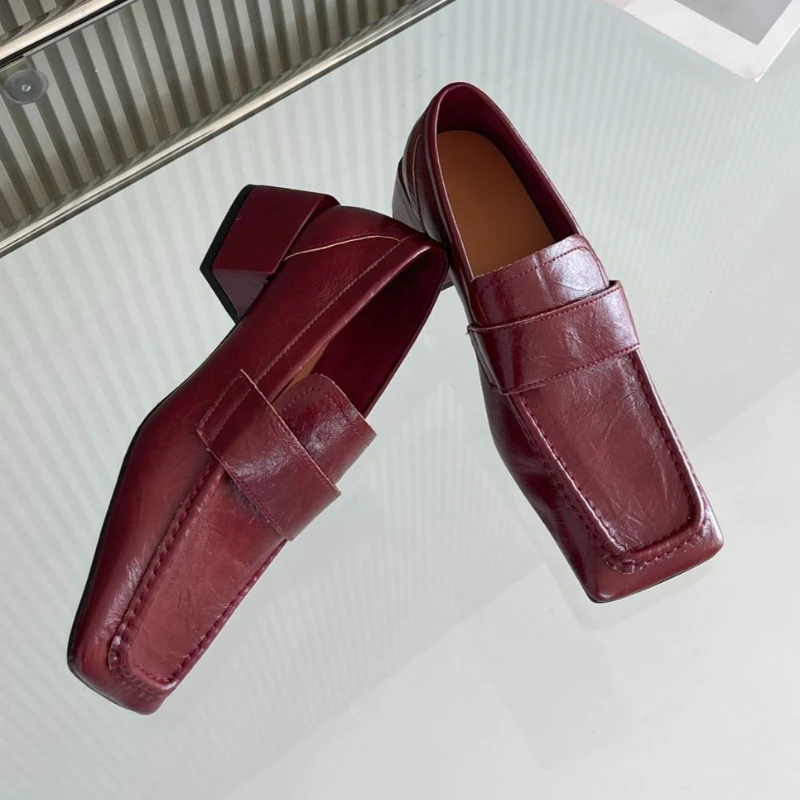 Leather Work Flats Women - Sapatos femininos de salto grosso com