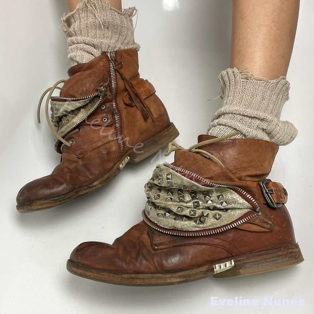 Leatherwork Rivets - Botas de Trabalho Masculinas Vintage Marrom