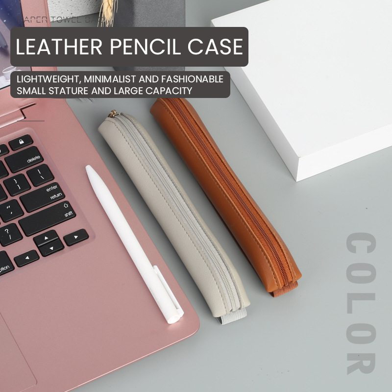 Leather Work Notepad - PU Couro Pen Holder com Zíper