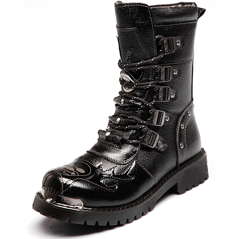 Leatherwork Rivets - Botas de combate masculinas novo inverno