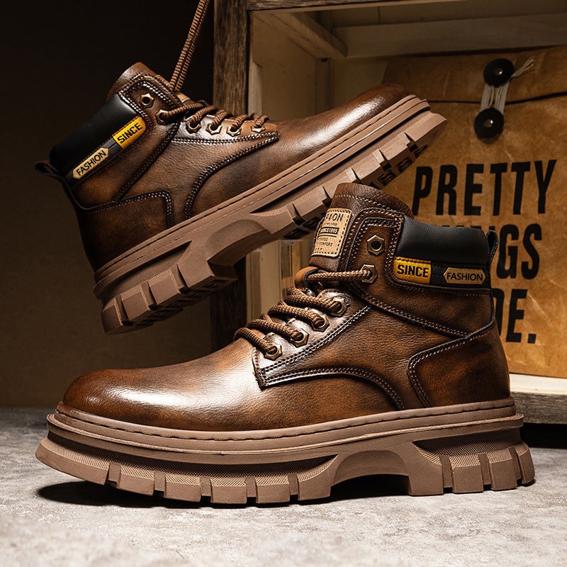 Leatherwork Boots - Botas de tornozelo de plataforma masculina