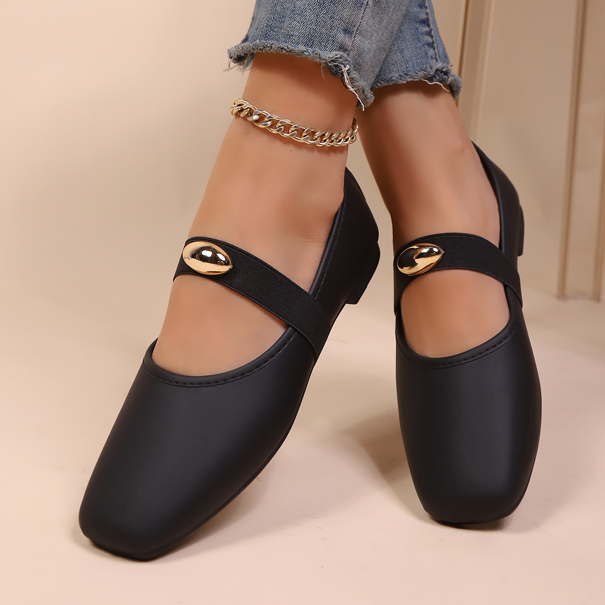 Leather Work Flats Women - Sapatos Planos Minimalistas de Cor Sólida