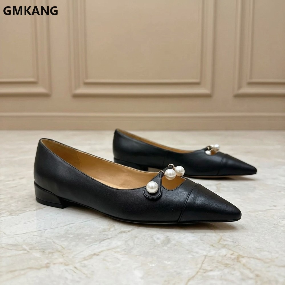 Leather Work Flats Women - Sapatos femininos de couro com bico