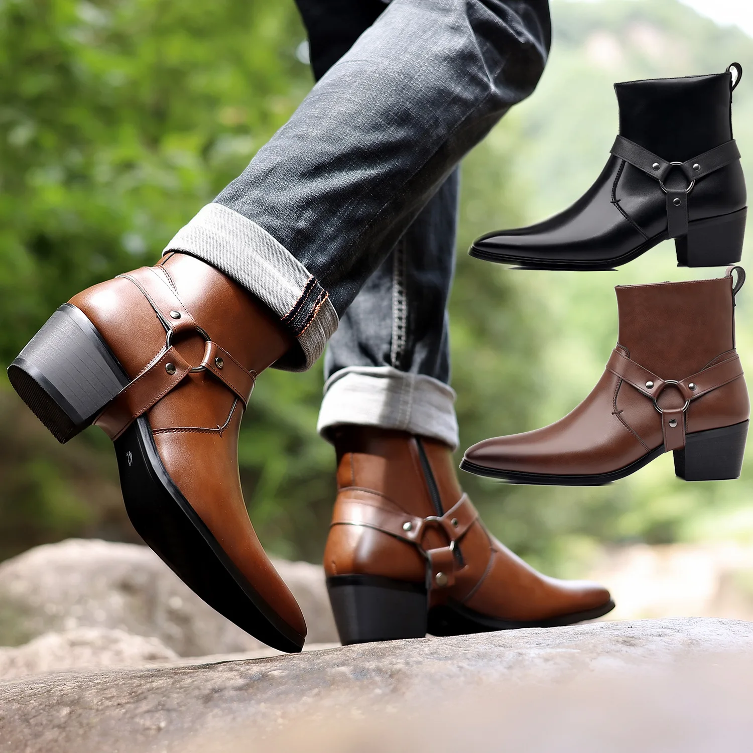 Leatherwork Rivets - Clássico ocidental cowboy cavaleiro botas homem