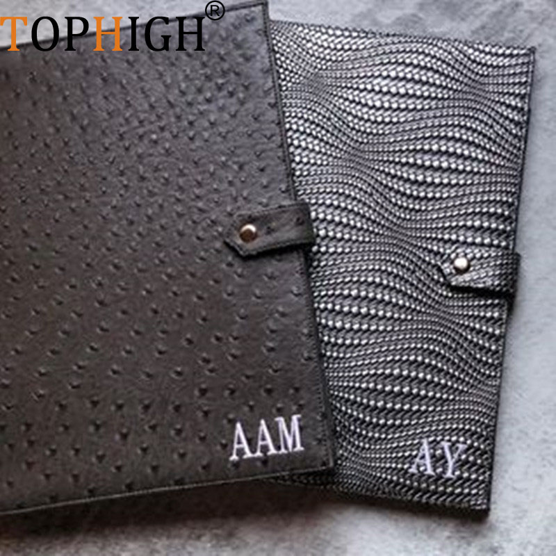 Leather Work Folder - Tophigh recém escritório feminino crocodilo avestruz