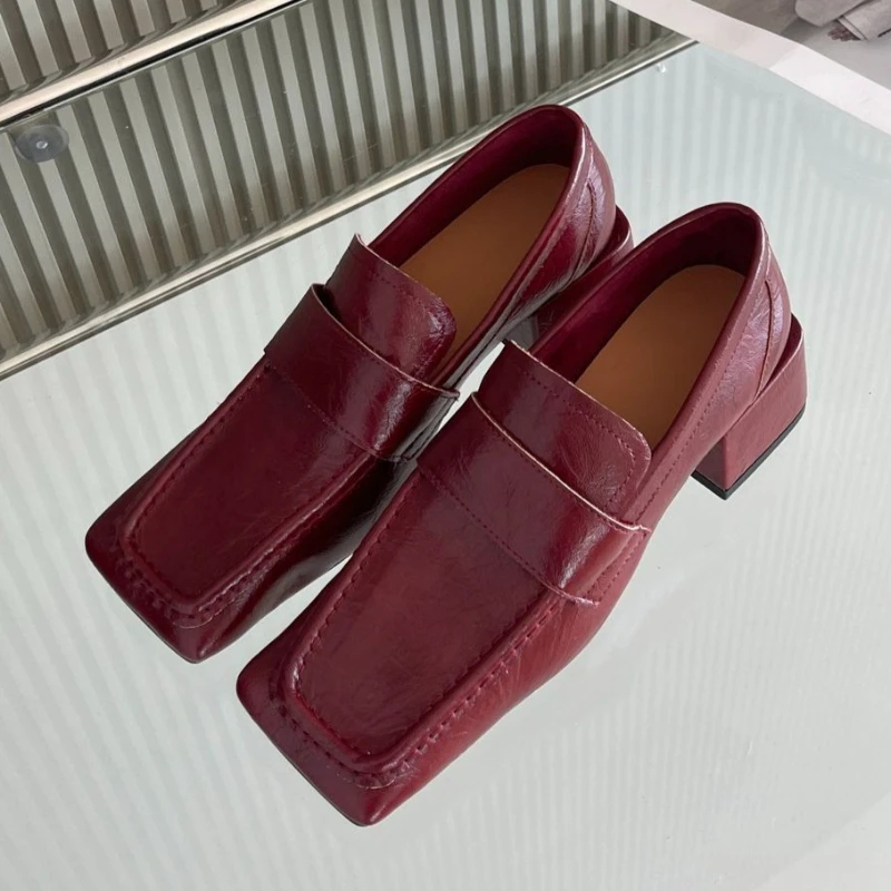 Sapatos femininos de salto gro - Leather Work Flats Women avaliação e preço