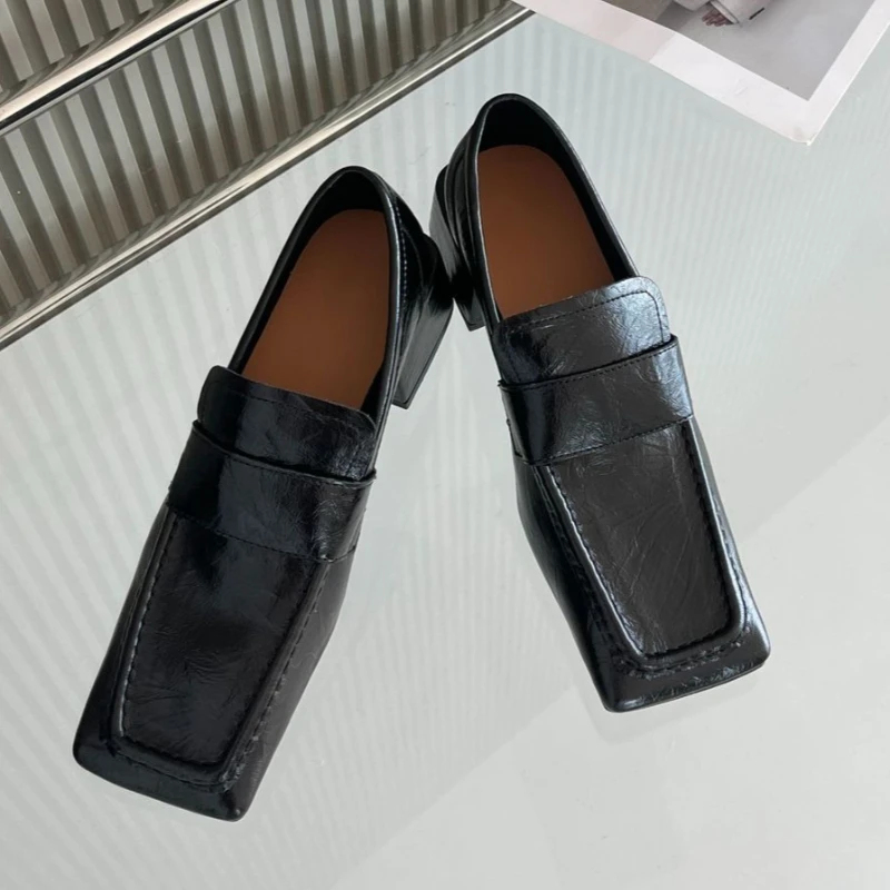 Sapatos femininos de salto gro - Leather Work Flats Women avaliação e preço