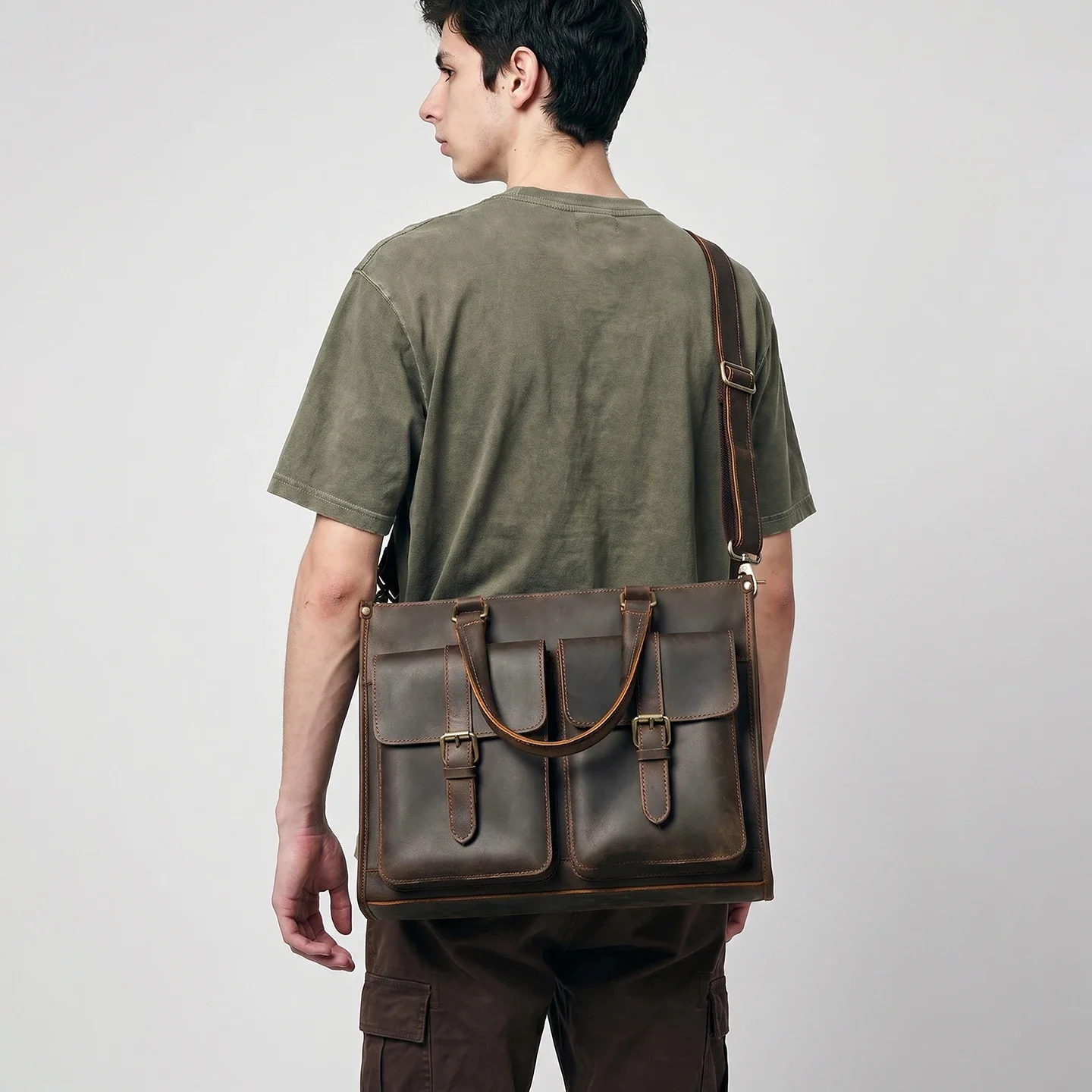 Bolsa de Ombro Masculina Vinta - Leather Work Bag Mens avaliação e preço