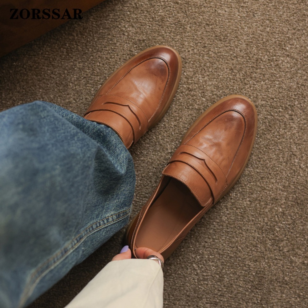 Sapatos Femininos Retro Penny  - Leather Work Flats Women avaliação e preço