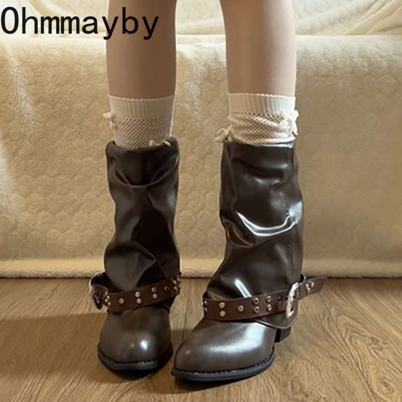 Botas Femininas Vintage Estilo - Leatherwork Rivets avaliação e preço