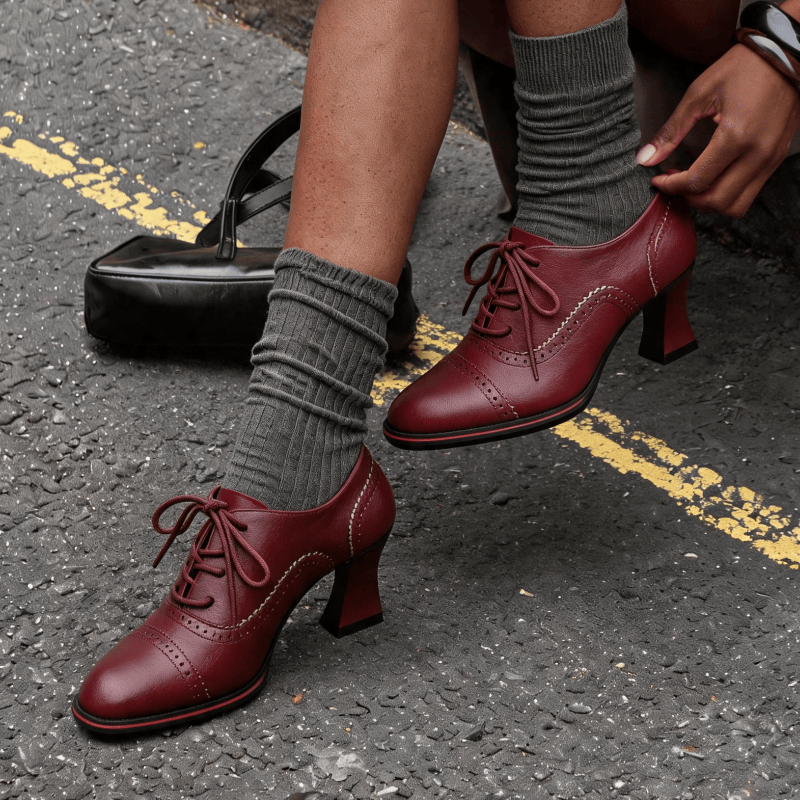 Sapatos Oxford femininos de co - Leather Work Flats Women avaliação e preço