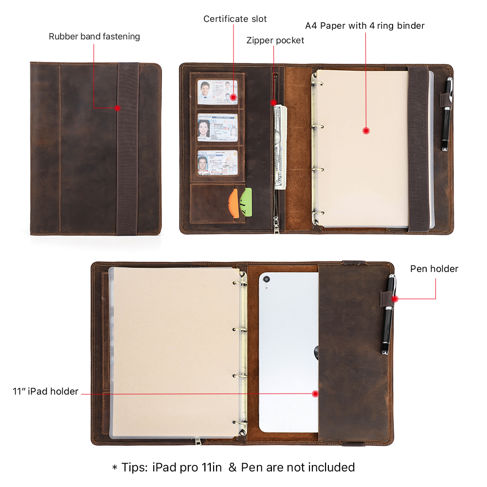 Luxo retro negócios a4 caderno - Leather Work Folder avaliação e preço