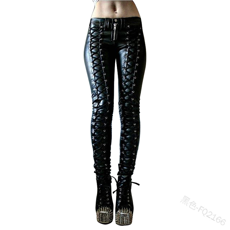Calça feminina retrô de couro  - Leatherwork Rivets avaliação e preço