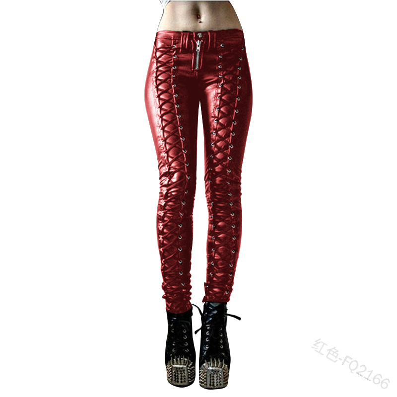 Calça feminina retrô de couro  - Leatherwork Rivets avaliação e preço